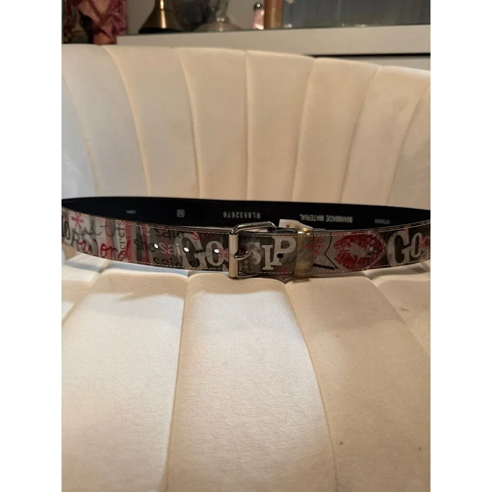 Vintage Y2K Hologram Belt Holographic Gossip Kiss Lips Pucker